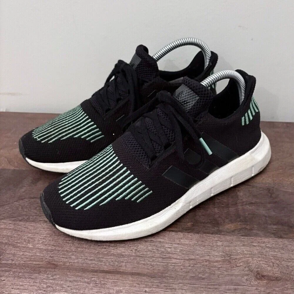 Adidas Swift Run Shoes CG4158 Black Green Size 6.5 Men Or Youth Running Sneakers